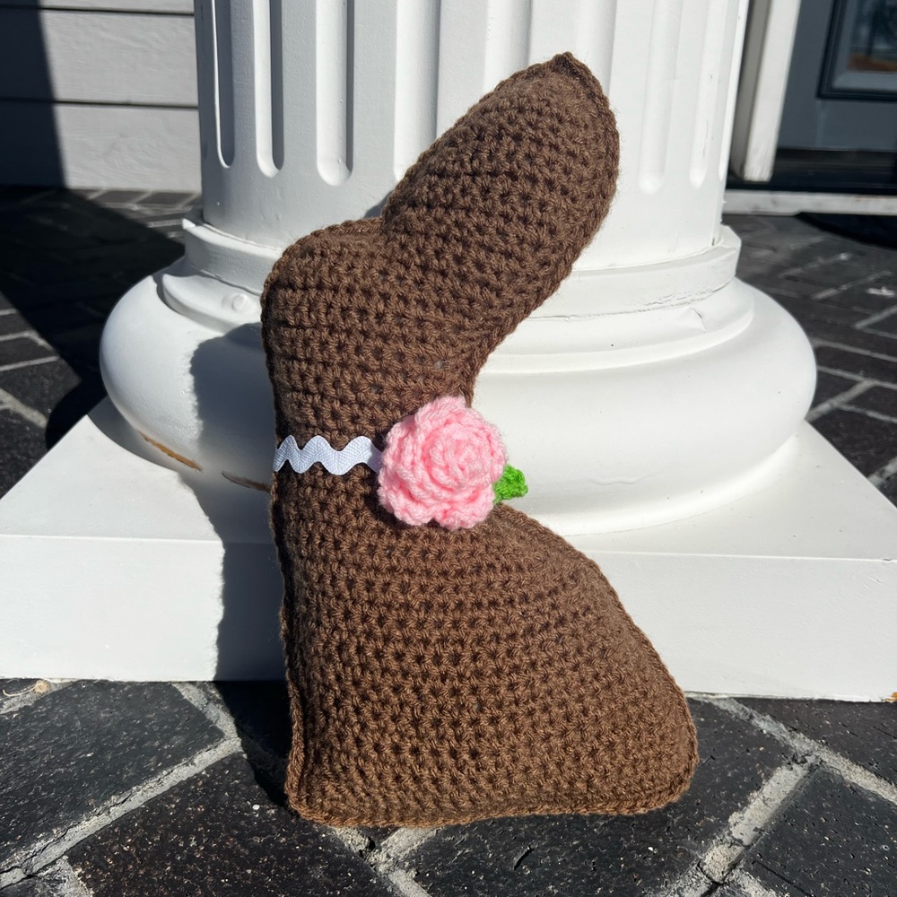 Hand Crocheted Chocolate Easter Bunny Plushie Stuffed Anima Decor!